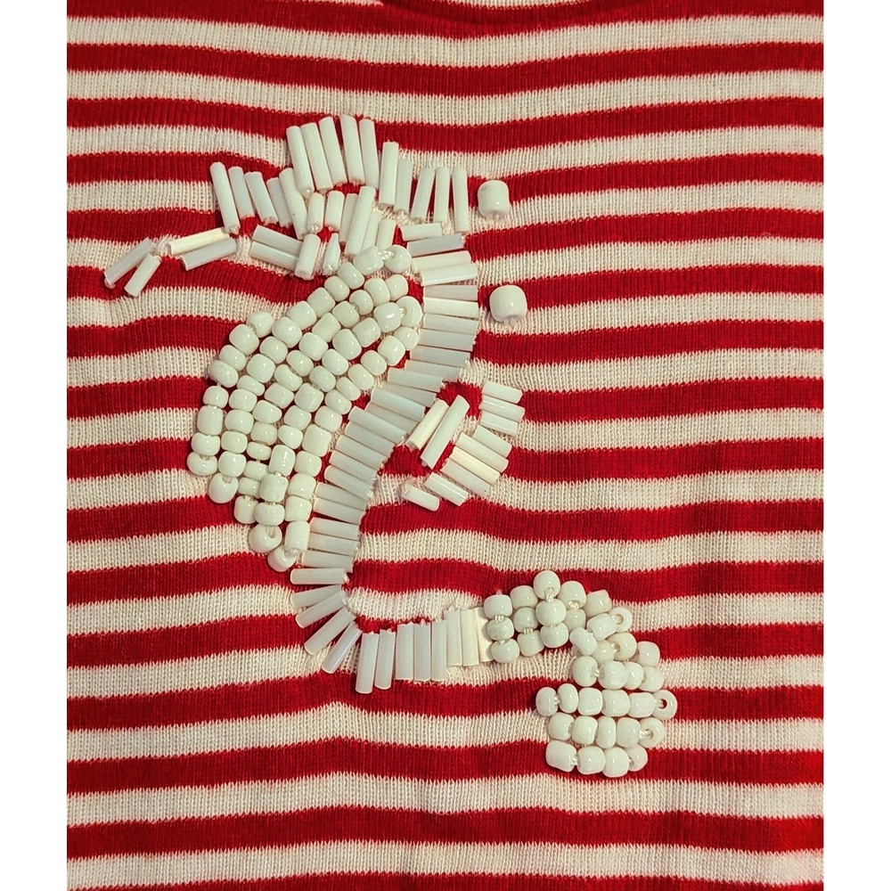 Talbots Petites Red White Striped Sequin Seahorse Nautical TShirt‎ Size P - Picture 4 of 8